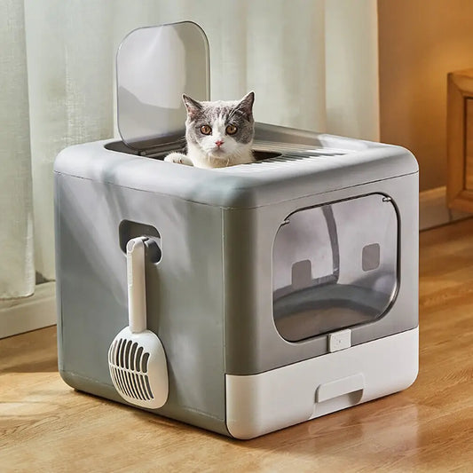 Enclosed Cat Litter Box with Scoop - Foldable Sifting Toilet for Kittens - ZOOMNSTORE