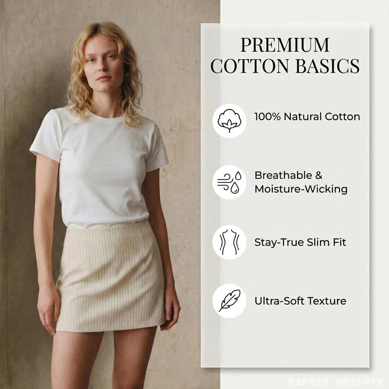 Basic T Shirts Women Cotton Slim Fit White Tops Summer Black Tees Crew Neck 100% Cotton T Shirt For Women Plain T-shirts Soft