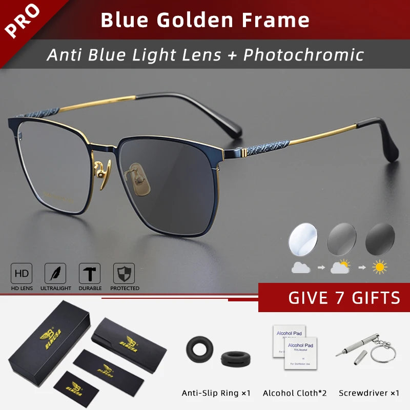 Titanium Reading Glasses - Ultralight Square Frame With Photochromic Lenses