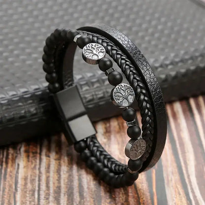 Fashion Braided Rope Woven Multilayer Leather Men Bracelets Punk Mental Magnet Bangle for Friend Charm Jewelry Gifts
