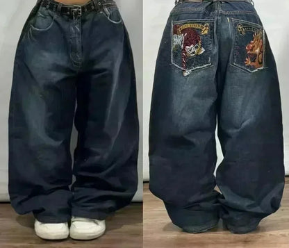 American Street Fashion Trend Big Pocket Loose Jeans Women Harajuku Y2K New Hip Hop Vintage Oversized Jeans Unisex Mopping Jeans