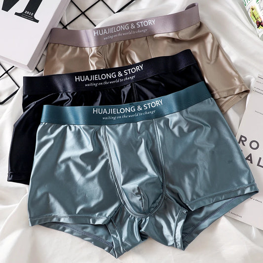 Luxury Ice Silk Boxers - Breathable Satin Mens Underwear 3PCS