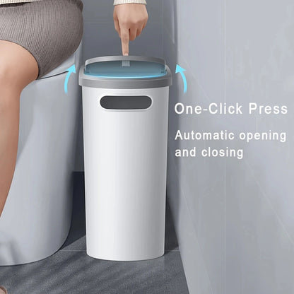 Slim Trash Bin with Lid - Space Saving Design for Bathroom Kitchen Living Room