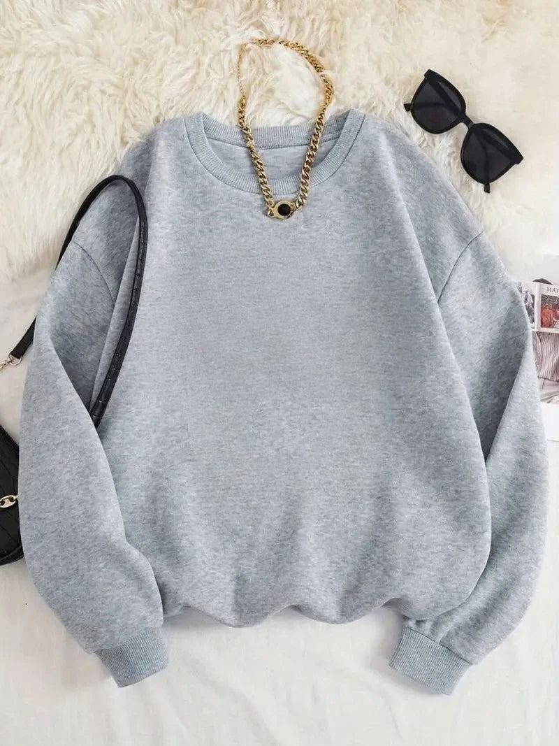 Loose Solid Color Women's Cotton Hoodies Casual Autumn Winter Fleece Sweatshirt Oversize Pullover O-Neck Top Hoody Couple Unisex