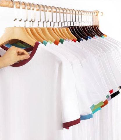 210G Heavy Cotton Men's T-shirt Edge-bumping O-Neck Short-sleeved Man T shirt Contrasting Color Splicing Men T-shirt Tops Tees