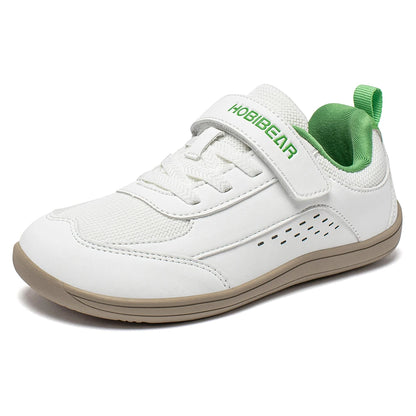 HOBIBEAR Kids Wide Toe Shoes Big Kid Barefoot Hook Loop Minimalist Sneakers Artificial Leather Mesh Shoes