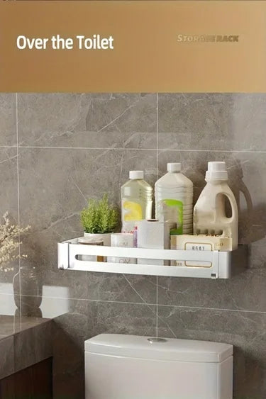 White Wall-Mounted Bathroom Storage Rack - Triangular Square Organizer