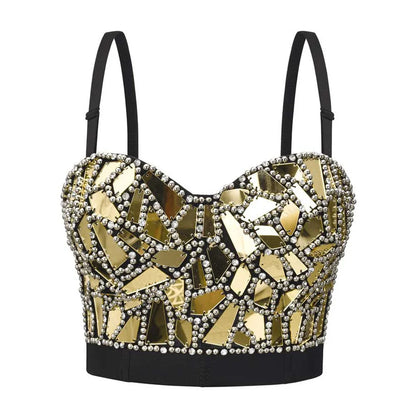 Grey Diamonds And Beaded Punk Rave Brassiere For Women Sexy Bralette Push Up Bra Top y2k Goth Brasieres Mujeres Party Club Wear