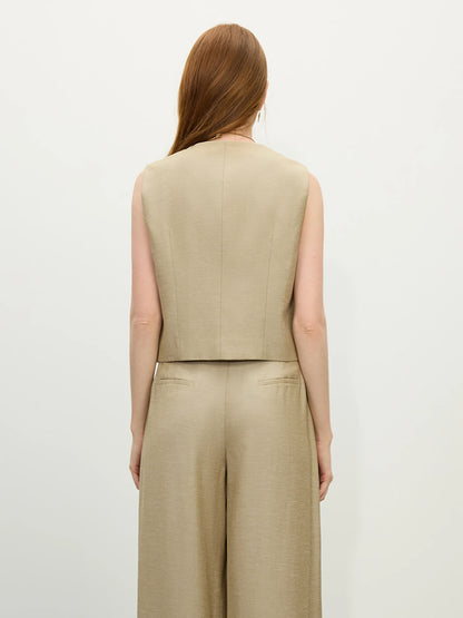 FSLE 2025 Summer Old Money Vest Wide-Leg Pants Set Vintage Tailored Two-Piece Adjustable Waist Eco Linen for Boardroom to Brunch