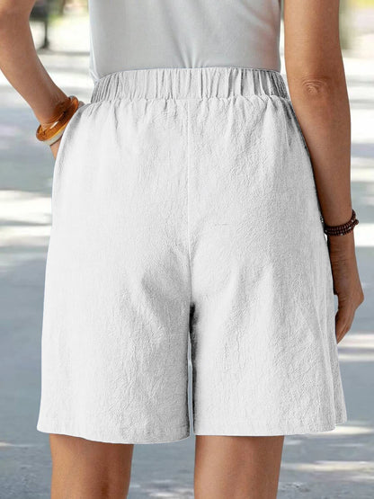 Summer Ladies Casual Loose Pocket Buttoned Linen Shorts Comfortable Breathable Loose Fit Short Pants for Women