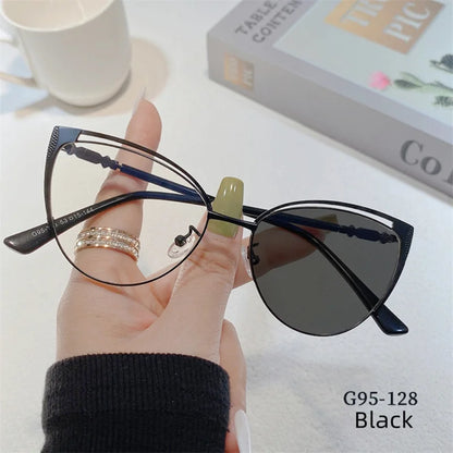 New Brand Design Retro Lady Cat Eye Frame Photochromic Anti Blue Light Computer Hyperopia Women Reading Glasses Degrees 0 to +6