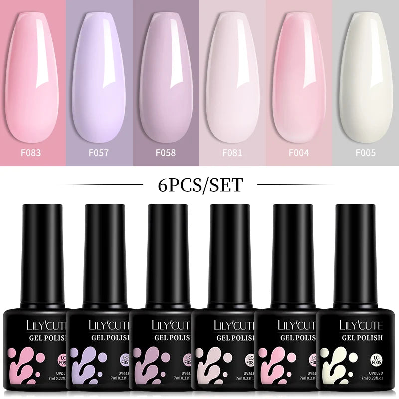 Gel Nail Polish Set - 6Pcs 7ML UV Gel Varnish | Bright Pink Semi Permanent Soak Off