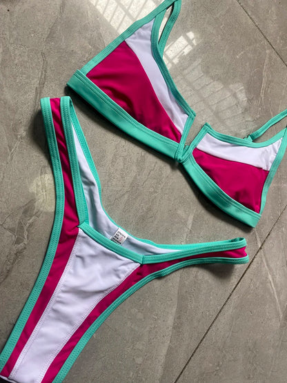 V Shaped Thong Bikini - Denim Two Piece Bikini Set With Push Up Bathing Suit