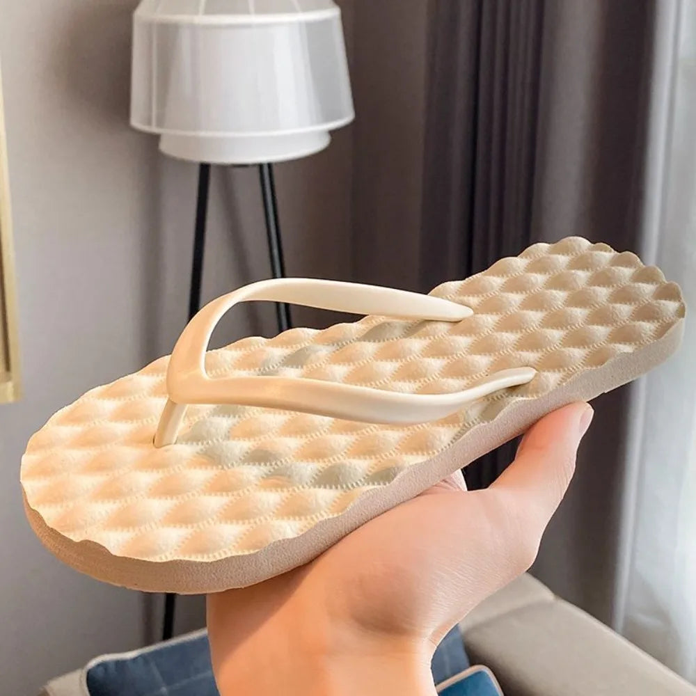 Simple Solid Color Flat Soled Slippers Massage Lingge Platform Flip Flops Beachwear EVA Home Slides Sandals Beach