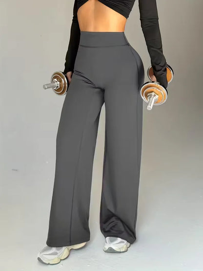 Ladies High-Waist Butt-Lifting Wide Leg Yoga Pants Soft Elastic Straight Fitness Trousers Skin-Friendly High Elasticity