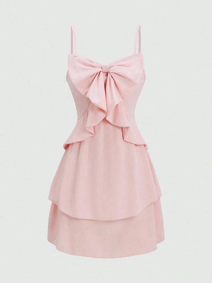 Women's Ruffle Suspender Dress – Three-Layer Bow Strap Dress