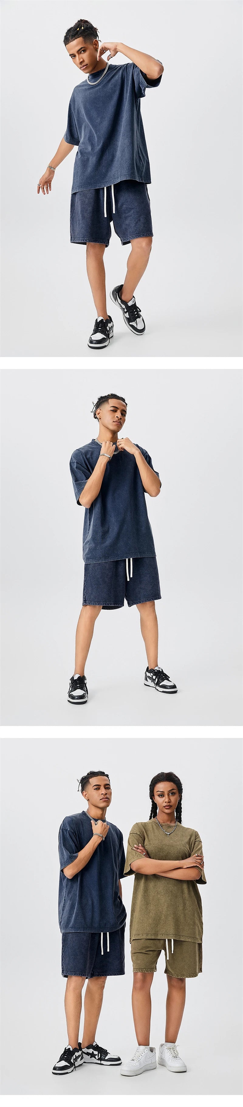 ZODF Trendy Batik Washed 420gsm Cotton Shorts For Men Retro Unisex Basic Heavy Weight Loose Solid Shorts Brand Bottoms HY0855