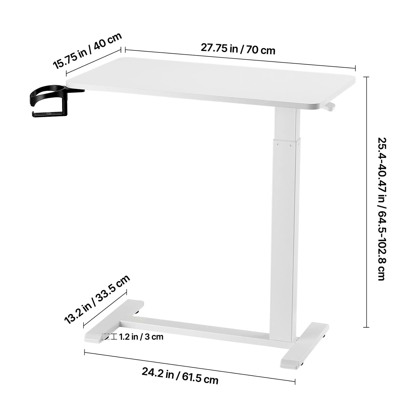 Adjustable Overbed Table – Mobile Bed Table with Swivel Caster Wheels & Tilt Angle