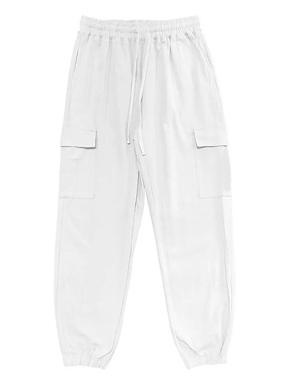 Men's Cotton Linen blend Cargo Jogger Pants Elastic Waist Drawstring Multi Pockets Casual Breathable Streetwear Trousers for Men