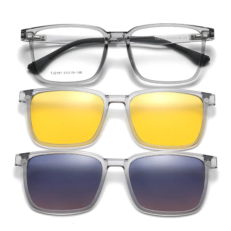 Magnetic Clip-On Glasses – Polarized Prescription Sunglasses with TR90 Frame for Men Women