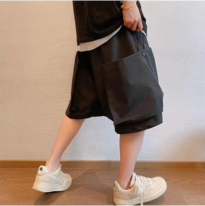 Men Cargo Shorts - Casual Streetwear Big Pocket Design Drawstring Waist Baggy Beach Shorts