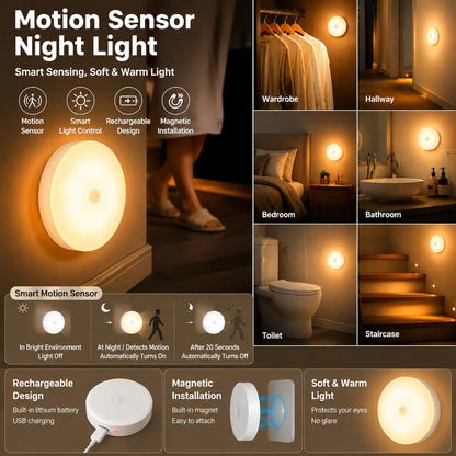 LED Motion Sensor Night Light - Wireless LED Detector Lamp for Bedroom, Staircase, Closet, Cabinet and Room Decor-