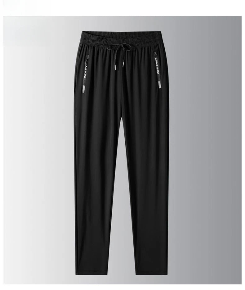 Men's Ice Silk Casual Pants Summer Quick Dry Lightweight Joggers with Zipper Pockets Elastic Waist Sports Trousers for Running F