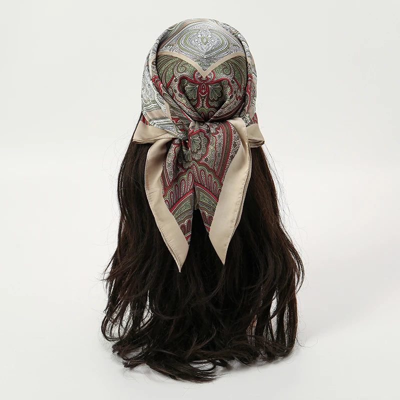 Bohemian Floral Silk Scarf - Tropical Leaf Head Wrap and Bandana