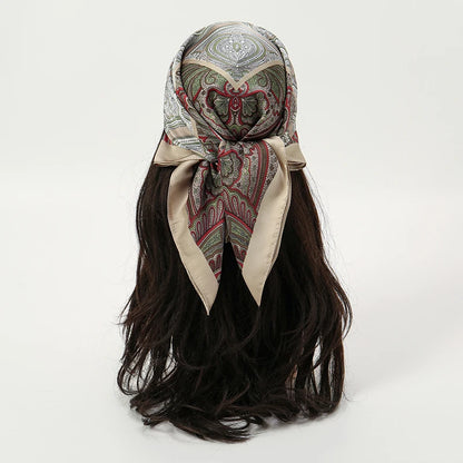 Bohemian Floral Silk Scarf - Tropical Leaf Head Wrap and Bandana