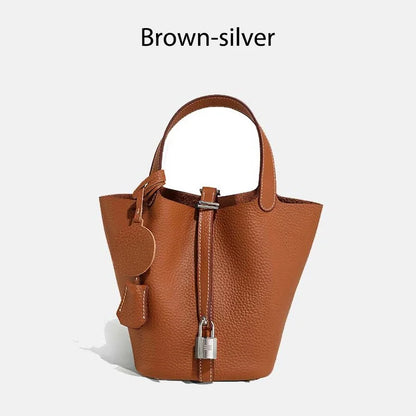 Women Leather Bucket Bag - Genuine Leather Handbag | Large Tote Bag With Silver Hardware