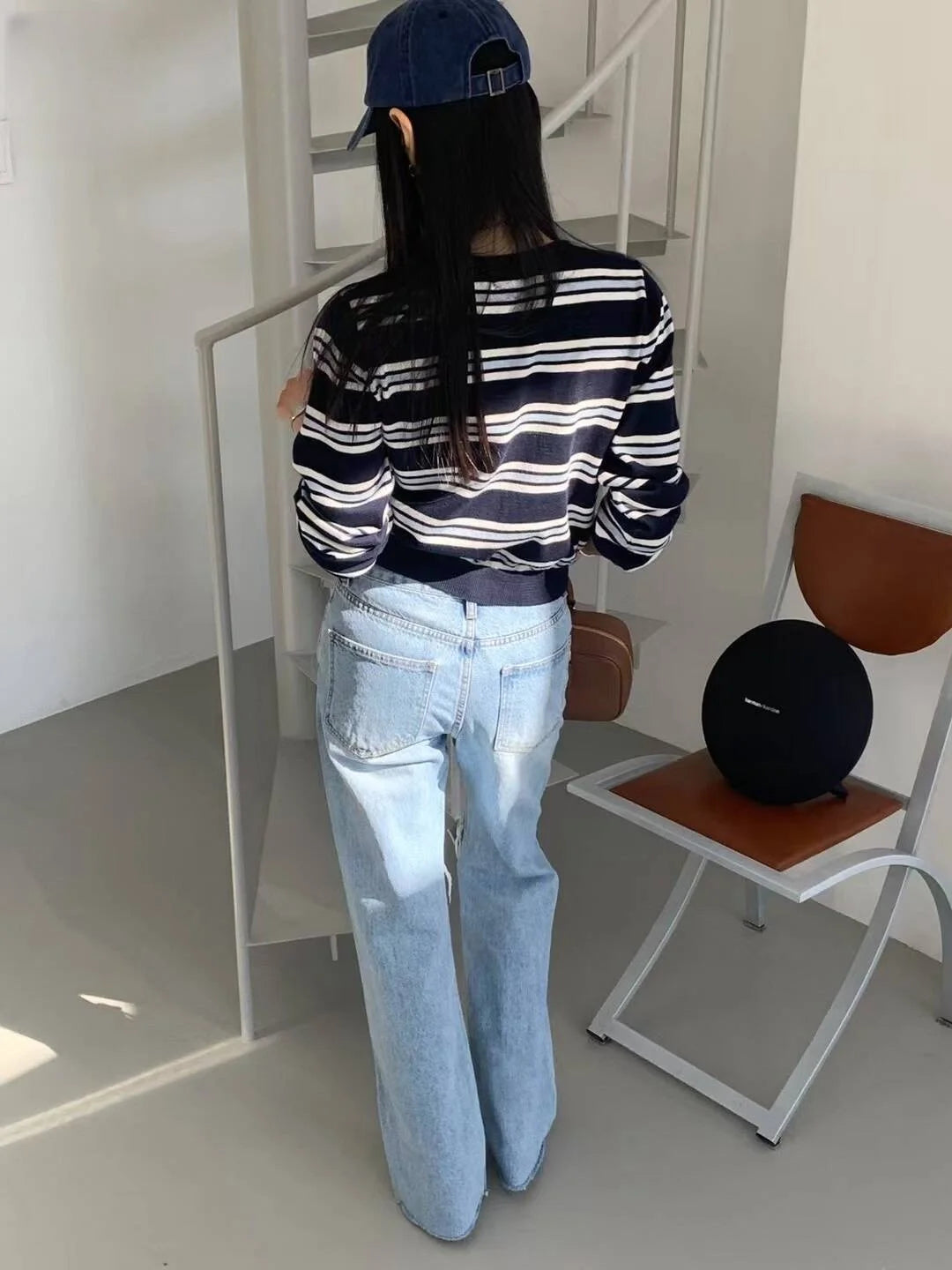 Spring New Classic Striped round Neck Button up Soft Knitted Open Cardigan Fashionable Design Sensation Women's Sweater