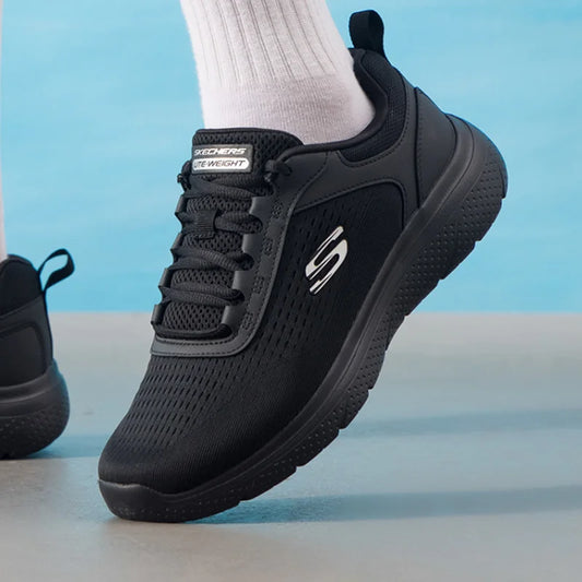Skechers Men's Black Warrior Running Shoes, Summer Cushioned Breathable Training Sneakers, 8790360-BBK