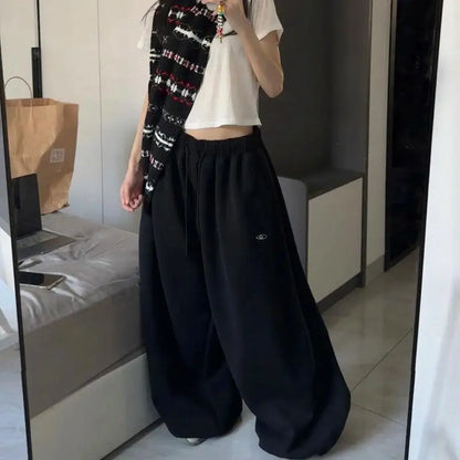 Y2K Black Striped Women Cargo Pants Korean Fashion Wide Leg Baggy Trousers Streetwear Autunm Harajuku Hip Hop Oversized Loose
