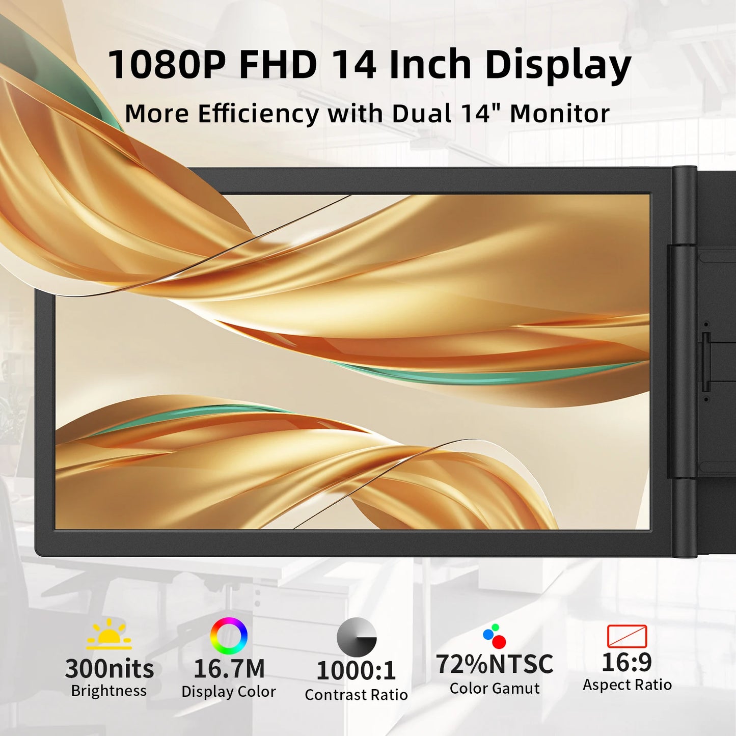 Portable Dual Monitor 14 Inch IPS Display - USB-C Laptop Screen Extender for Windows Mac