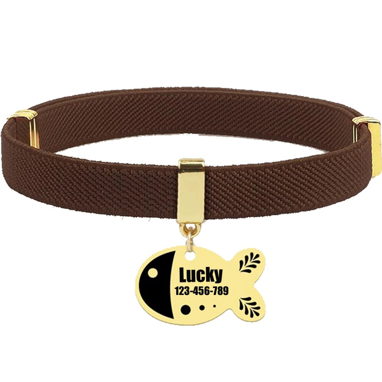 Free Customized Cat Collar Cute Fish Metal Necklace Pet ID Name Tag Personalized GPS Tracker Kitten Dog Breakaway Elastic Collar