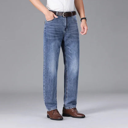 2026 Summer High Quality Brand Cloth Business Casual Men's Lightweight Straight Loose Jeans Classic Retro thin cotton trousers