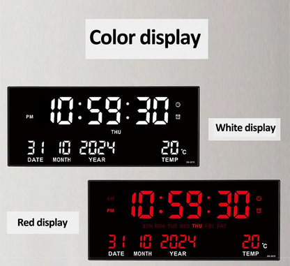 Large Digital Wall Clock with Alarm Temperature  Date Display - 14 LED Plug-In Clock
