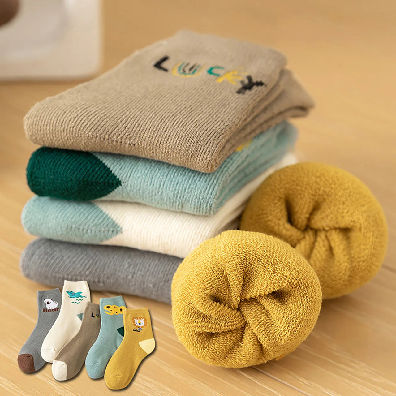 Thick Warm Floor Socks For Kids Plush Loop Mid Tube Socks Winter Boy Long Sock Children Thermal Footwear Cute Cartoon Baby Socks