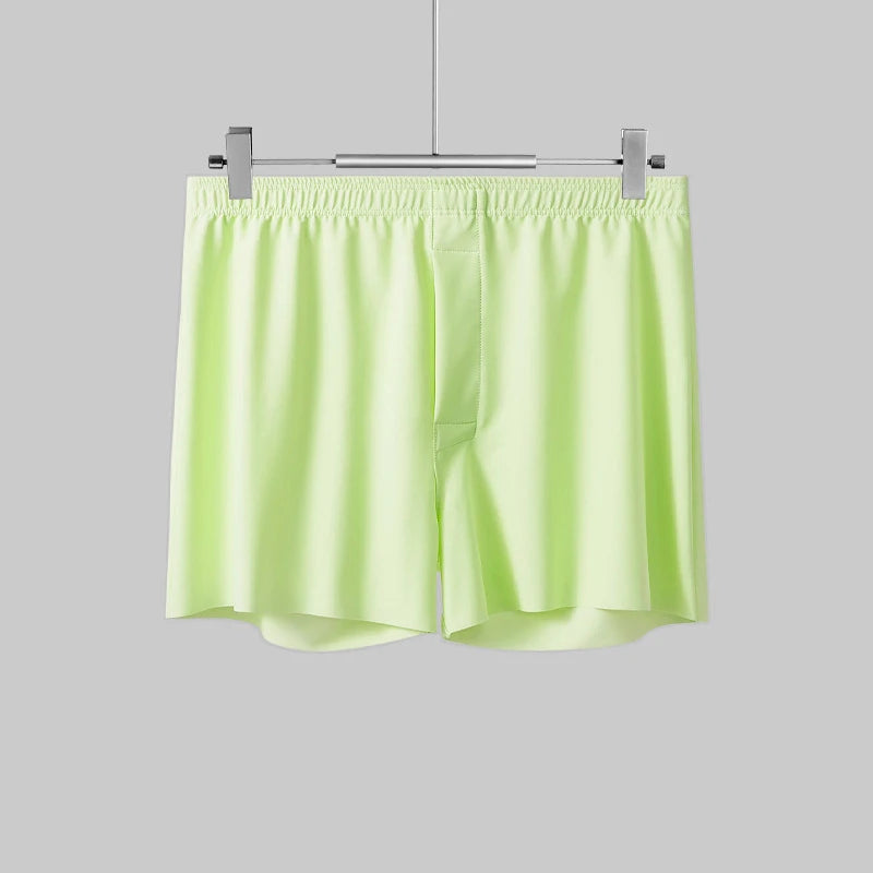 Men's Ice Silk Boxers Shorts Large Size Underwear Man Mid Waist Loose Arrow Pants Boy Home Pajamas Underpants Breathable Panties