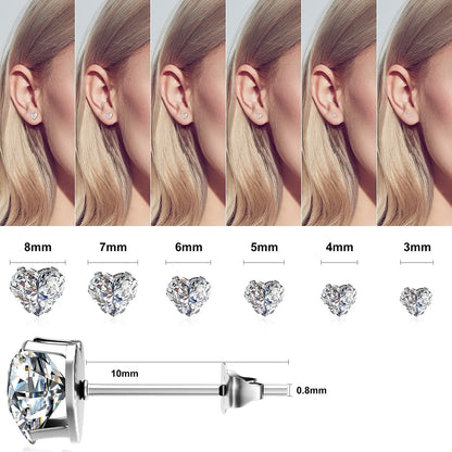 1 Pair 3mm-8mm Medical Stainless steel Crystal Zircon Ear Studs Earrings For Women/Men 4 Prong Tragus Cartilage Piercing Jewelry