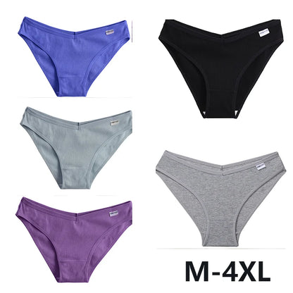 Women Cotton Panties - 5PCS Mid Rise Briefs Plus Size Sexy Ladies Underwear