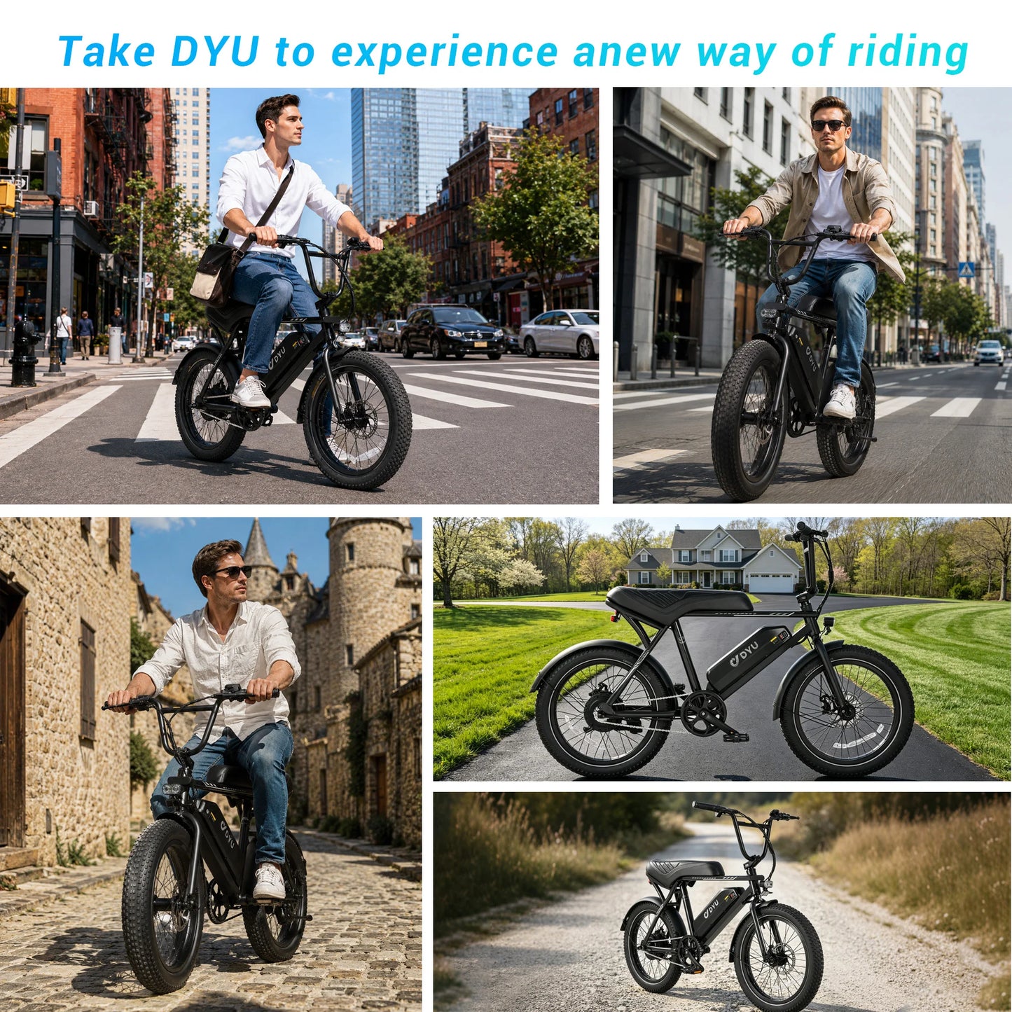 DYU BMX Electric Bike 20*3.0 Fat Tire E-Bike 48V 13Ah Removable Battery 1000W Peak Motor City Electric Bicycle for Adults