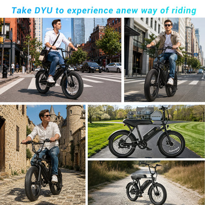 DYU BMX Electric Bike 20*3.0 Fat Tire E-Bike 48V 13Ah Removable Battery 1000W Peak Motor City Electric Bicycle for Adults