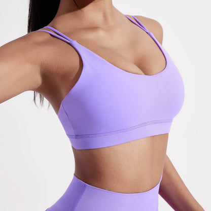Solid Color Cross Fitness Bra Soft High Strength Women Tight Sport Top Comprehensive Training Gym Yoga Underwear With Chest Pad