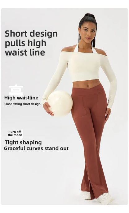 Women's Yoga Shirt - Long Sleeve One Shoulder Tight Fit Workout Top | Quick Drying