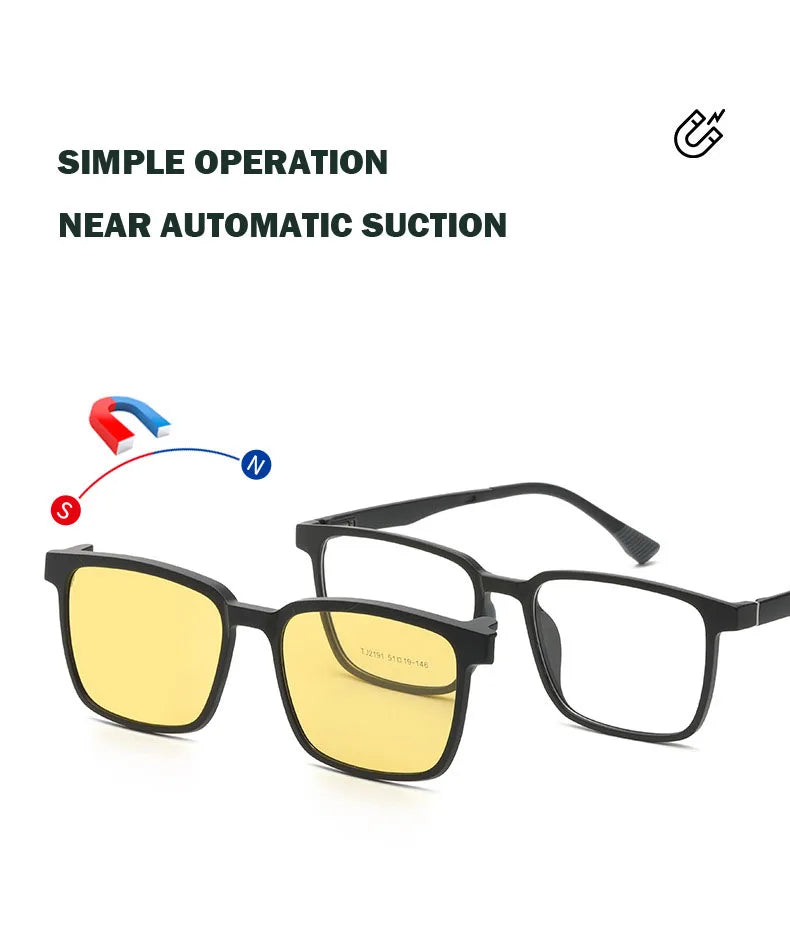 Magnetic Clip-On Glasses – Polarized Prescription Sunglasses with TR90 Frame for Men Women