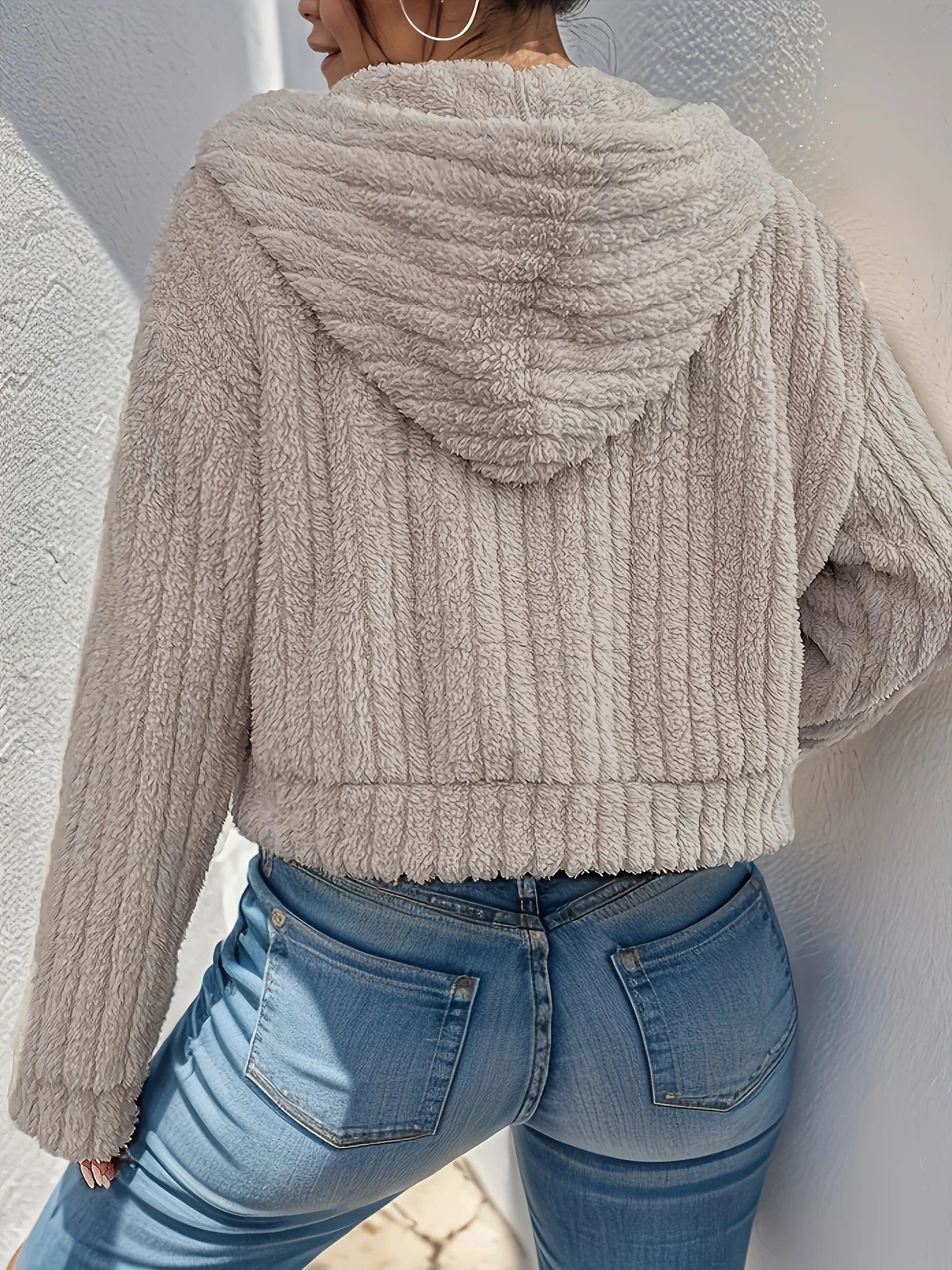 Faux Fur Hooded Jacket – Women's Winter Coat | Cozy Zip-Up Polyester Short Coat