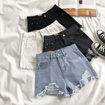 Women's High-Waist Denim Shorts – Korean Tassel Jean Shorts