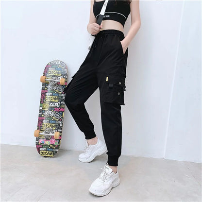 Black Cargo Pants Women Casual Joggers High Waist Loose Female Hip Hop Trousers Korean Punk Pants Funny Capri Streetwear Femme