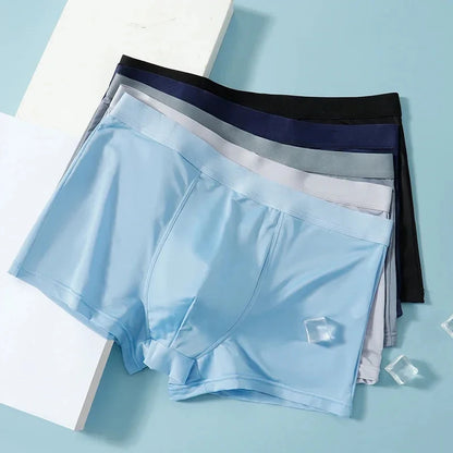 Mens Ice Silk Boxer Shorts 3-Pack - Breathable Ultrathin Underwear in Black Blue Light Gray